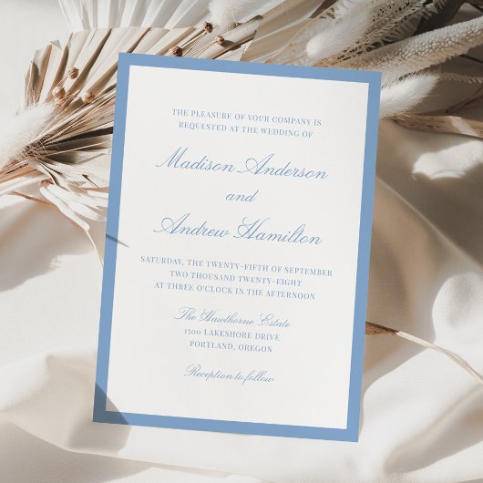 Modern Blue Border Wedding Kaart
