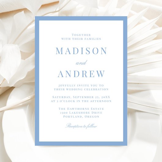 Modern Blue Border Wedding Kaart