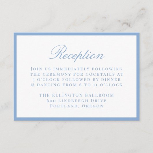 Modern Blue Border Wedding Reception Informatiekaartje (Voorkant)