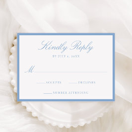 Modern Blue Border Wedding RSVP Kaartje
