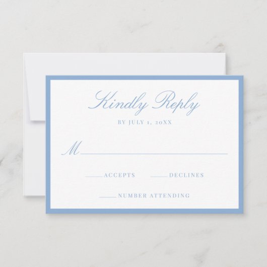 Modern Blue Border Wedding RSVP Kaartje (Voorkant)