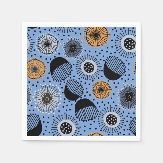 Modern Blue Botanical Pattern Paper Napkin Servet (Voorkant)