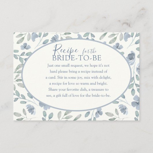 Modern Blue Botanical  Recipe for the Bride Floral Informatiekaartje (Voorkant)
