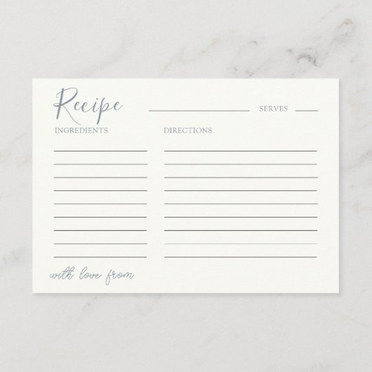 Modern Blue Botanical  Recipe for the Bride Floral Informatiekaartje (Achterkant)