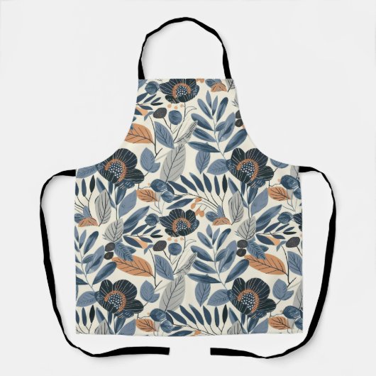 Modern Blue Botanical Spring All-Over Print Apron Schort (Voorkant)