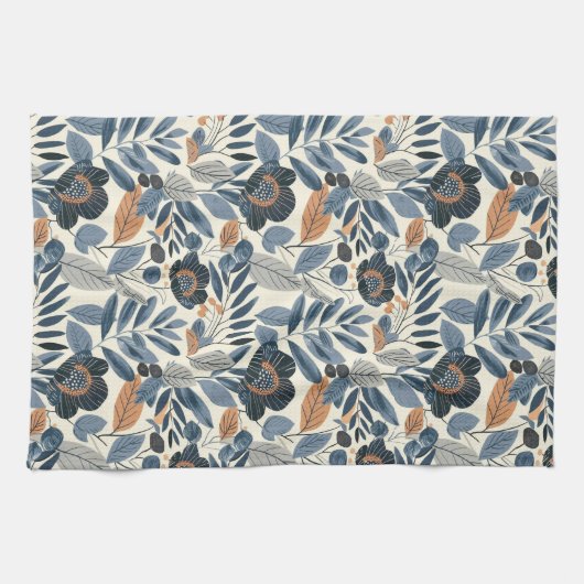 Modern Blue Botanical Spring Floral Kitchen Towels Theedoek (Horizontaal)