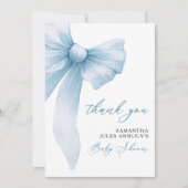 Modern Blue Bow Baby shower Bedankt (Voorkant)