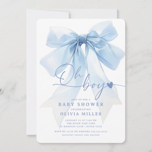Modern Blue Bow Baby shower Kaart (Voorkant)