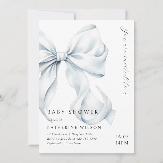 Modern Blue Bow Baby shower Kaart (Voorkant)
