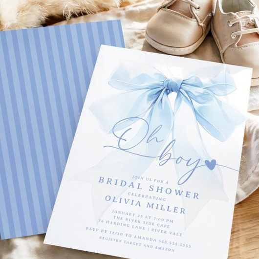Modern Blue Bow Baby shower Kaart