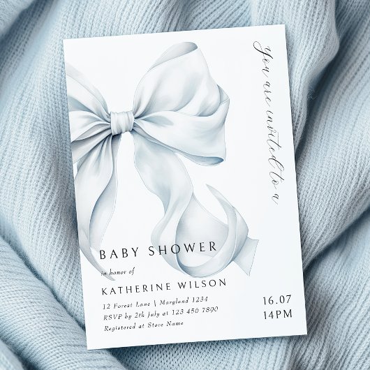 Modern Blue Bow Baby shower Kaart
