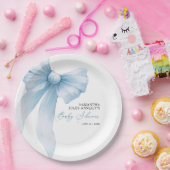 Modern Blue Bow Baby shower Papieren Bordje (Feest)