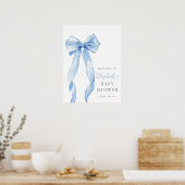 Modern Blue Bow Baby shower Welkomstbord Poster (Keuken)