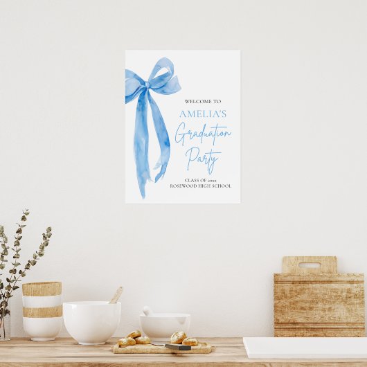 Modern Blue Bow Coquette Afstudeerfeest Welkom Poster (Keuken)