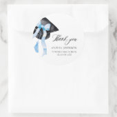 Modern Blue Bow Coquette Graduation Cap Afstuderen Ronde Sticker (Tas)