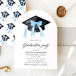 Modern Blue Bow Graduation Cap Afstuderen gebogen Kaart