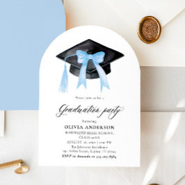 Modern Blue Bow Graduation Cap Afstuderen gebogen Kaart