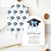 Modern Blue Bow Graduation Cap Afstuderen gebogen Kaart