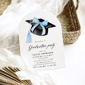 Modern Blue Bow Graduation Cap Afstuderen gebogen Kaart