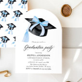 Modern Blue Bow Graduation Cap Afstuderen gebogen Kaart