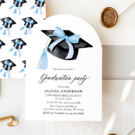 Modern Blue Bow Graduation Cap Afstuderen gebogen Kaart