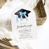 Modern Blue Bow Graduation Cap Afstuderen gebogen Kaart
