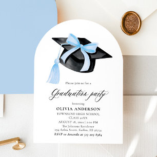 Modern Blue Bow Graduation Cap Afstuderen gebogen Kaart