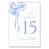 Modern Blue Bow Watercolor Script Bridal Shower Kaart (Achterkant)