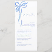Modern Blue Bow Watercolor Script Bridal Shower Menu (Voorkant)