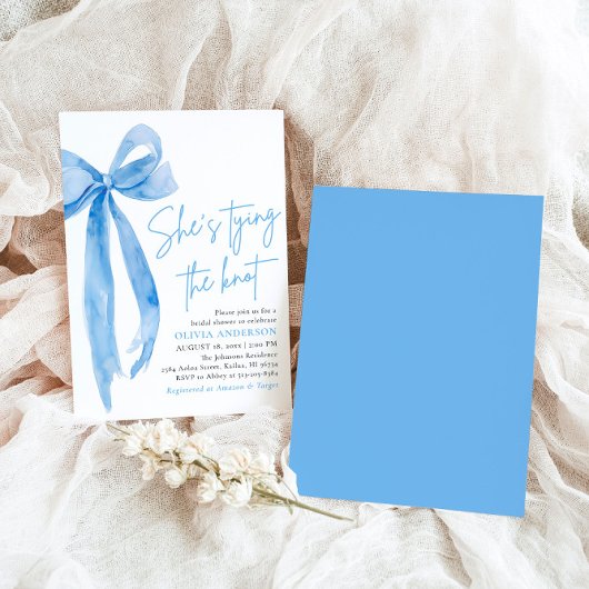 Modern Blue Bow Ze bindt de knoop Vrijgezellenfees Kaart