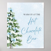 Modern Blue Bows Christmas Tree Hot Chocolate Bar Poster (Voorkant)