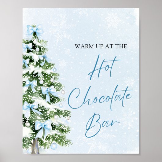 Modern Blue Bows Christmas Tree Hot Chocolate Bar Poster (Voorkant)