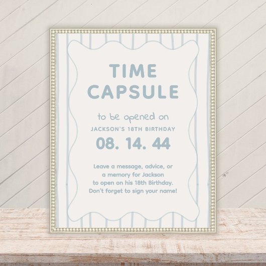 Modern Blue Boy 1st Verjaardag Time Capsule Bord Poster