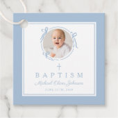 Modern Blue Boy Baptism Photo Bedankjes Labels (Voorkant)