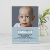 Modern Blue Boy Baptism Photo Invitation Kaart (Staand voorkant)