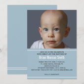 Modern Blue Boy Baptism Photo Invitation Kaart (Voorkant / Achterkant)