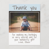 Modern Blue Boy Foto Birthday Dank je Briefkaart (Voorkant)