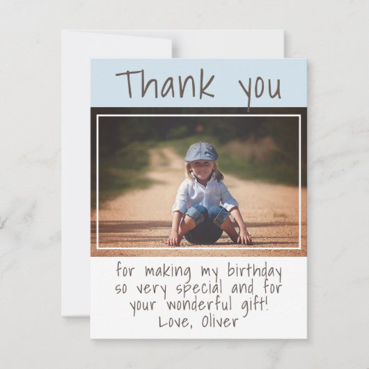 Modern Blue Boy Foto Birthday Dank je Kaart (Voorkant)