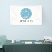 Modern Blue Broom Logo Cleaning Service Business Spandoek (Beurs)