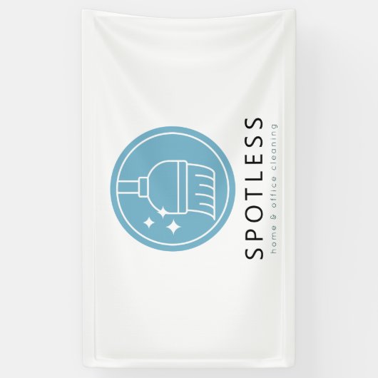 Modern Blue Broom Logo Cleaning Service Business Spandoek (Verticaal)