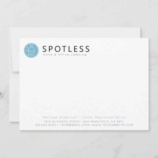 Modern Blue Broom Logo Cleaning Service Notitiekaartje (Voorkant)