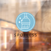 Modern Blue Broom Logo Cleaning Service Raamsticker (Vel 2)