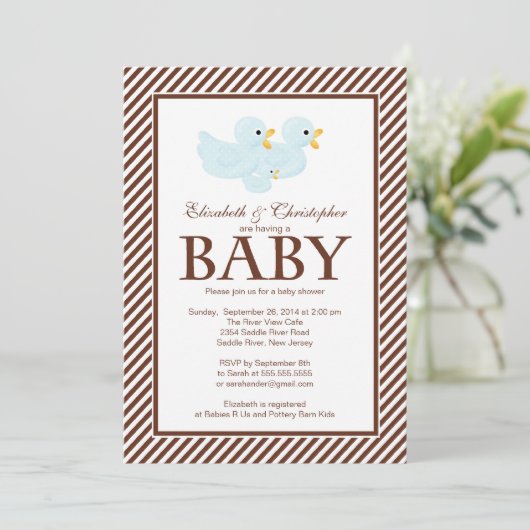 Modern Blue & Brown Ducks Couple Boy Baby shower Kaart (Staand voorkant)