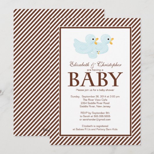 Modern Blue & Brown Ducks Couple Boy Baby shower Kaart (Voorkant / Achterkant)