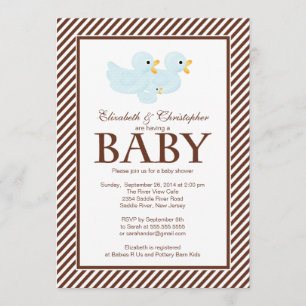 Modern Blue & Brown Ducks Couple Boy Baby shower Kaart
