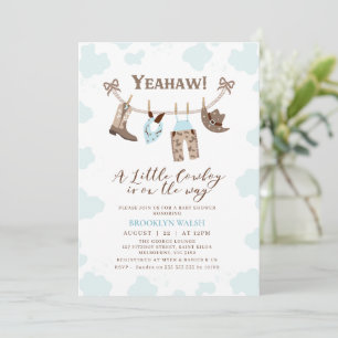 Modern Blue Brown Little Cowboy Baby shower Kaart