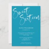 Modern Blue Brush Script Sweet 16 Birthday Kaart (Voorkant)