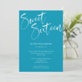 Modern Blue Brush Script Sweet 16 Birthday Kaart (Staand voorkant)