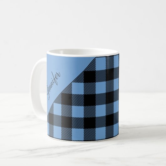 Modern Blue Buffalo Pset Check Pattern Name Coffe Koffiemok (Voorkant links)