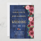 Modern Blue Burgundy Waterverf Wedding Kaart (Voorkant)